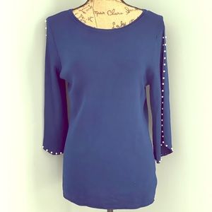 Navy Blue Pearl Sweater Top